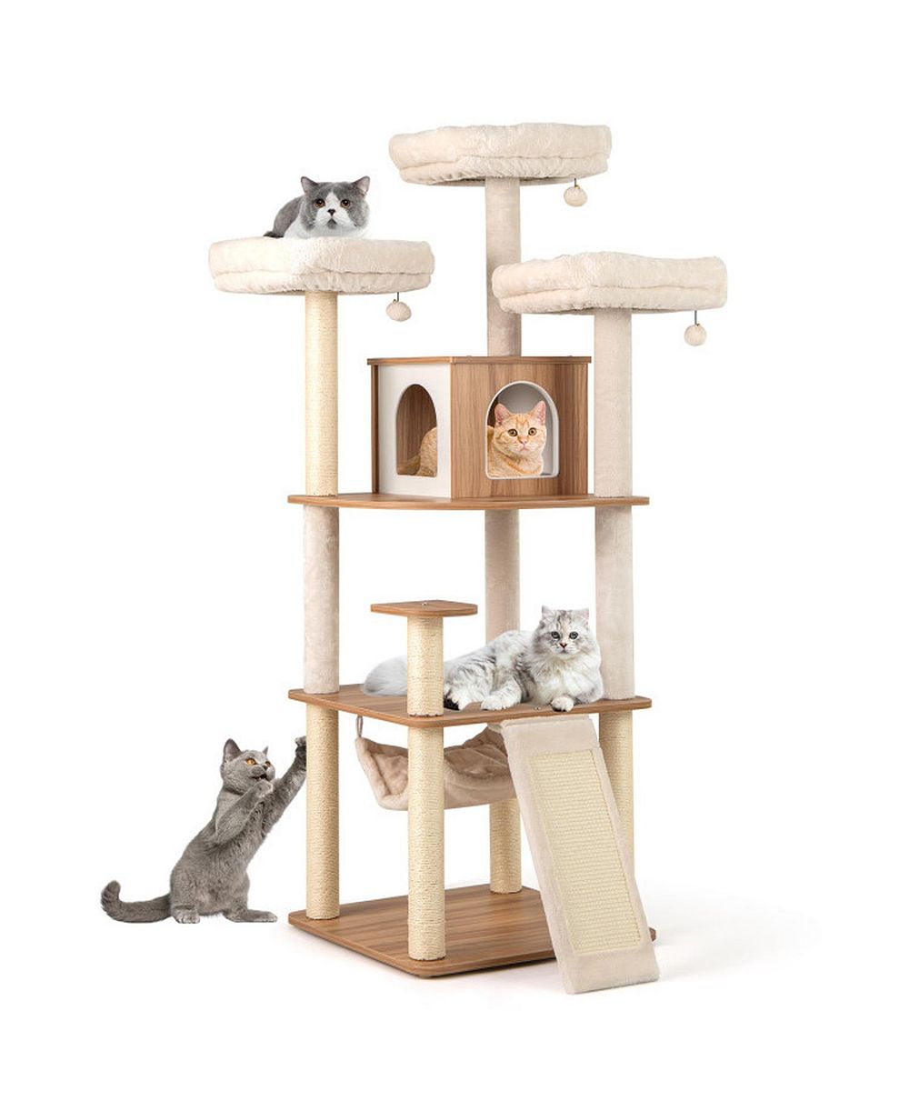 HONGGE 68 Inch Cat Tree with 3 Padded Perches Private Condo and Sisal Scratching Posts
