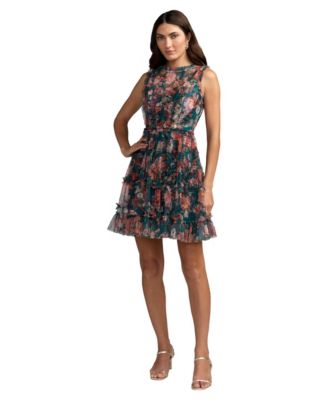 Mac Duggal Женское мини-платье A-Line Floral-Print High-Neck