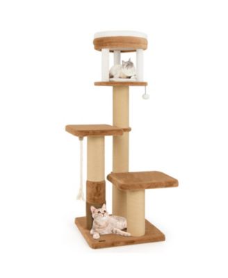 HONGGE 65 Inch Cat Tree with Dual Padded Perches Removable Washable Bed and Self-Groomer
