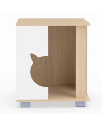 HONGGE Semi-Enclosed Wooden Cat Condo with Head-Shaped Entry and Metal Legs