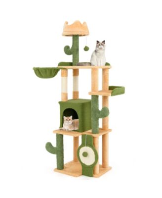 HONGGE 63 Inch Cactus Cat Tree with Hideaway Condo Crown Perch and Sisal Scratching Posts