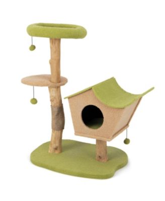 HONGGE 43 Inch Wooden Cat Tree with Padded Top Perch Vented Condo and Jute Scratching Posts