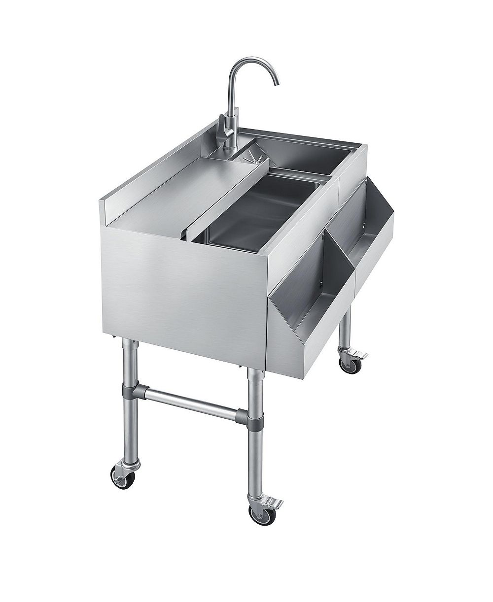 SEVORLEY Commercial Ice Bin with Sink and Faucet, 60 Qt Stainless Steel Cocktail Cooler Cart