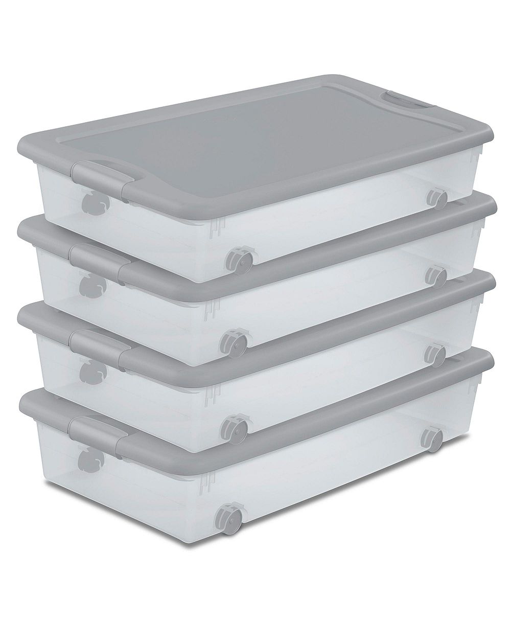 Sterilite 56 Qt Wheeled Under Bed Storage Container, Plastic Bin, 4 Pack