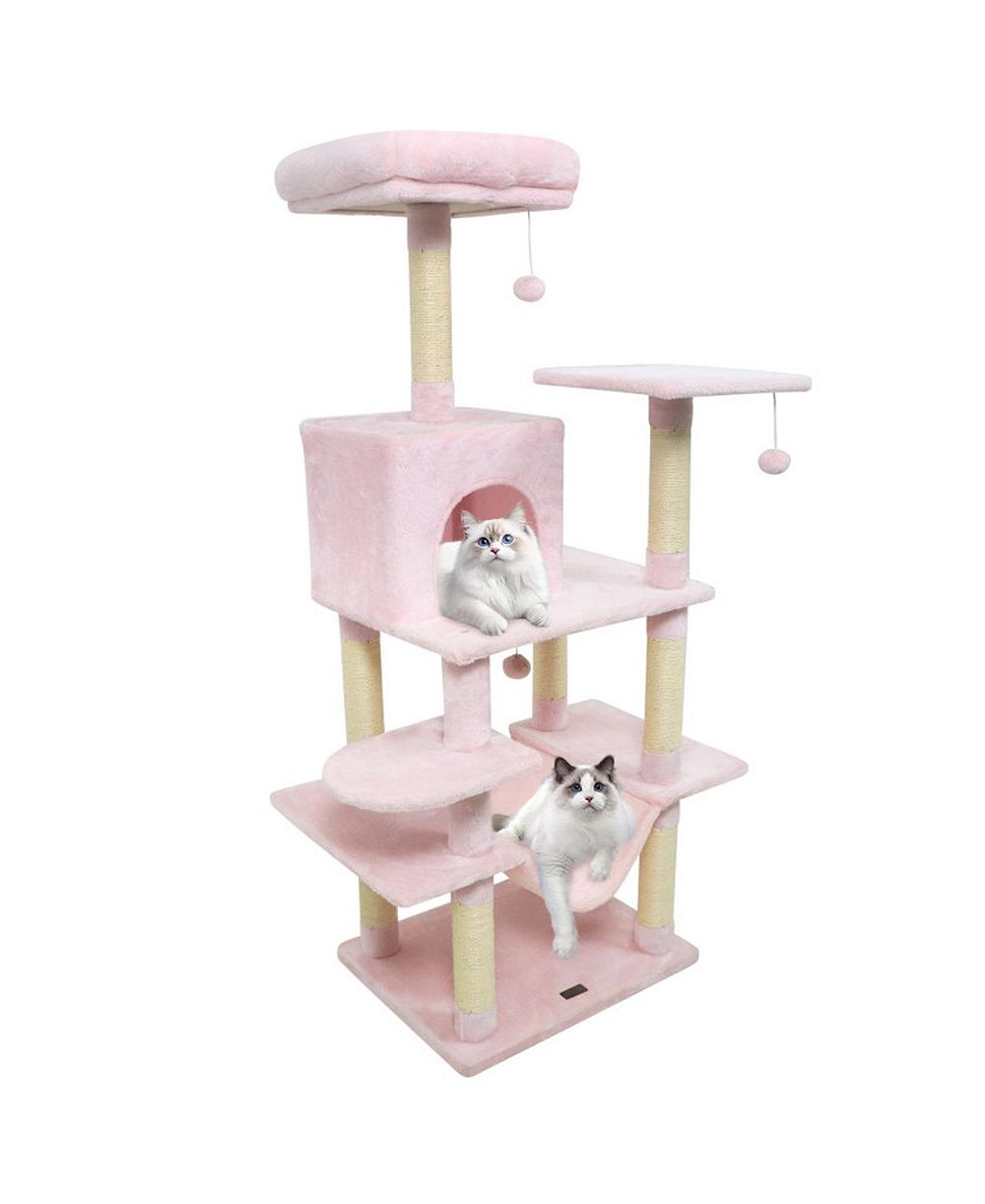 HONGGE 58 Inch Multi-Level Cat Tree с мягким верхом, гамаком и сизалевыми столбиками
