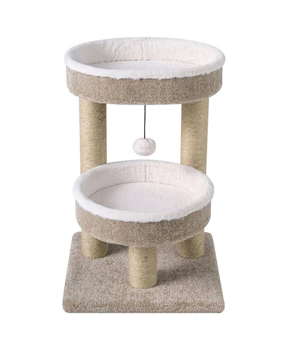 HONGGE 24 Inch Cat Tower with 2 Plush Perches Jute Scratching Posts and Dangling Ball