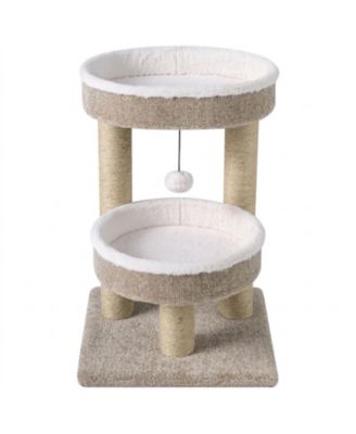 HONGGE 24 Inch Cat Tower with 2 Plush Perches Jute Scratching Posts and Dangling Ball