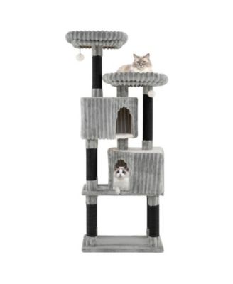 HONGGE 62 Inch Cat Tower with Dual Condos Washable Perch Beds and Soft Flannel Covering