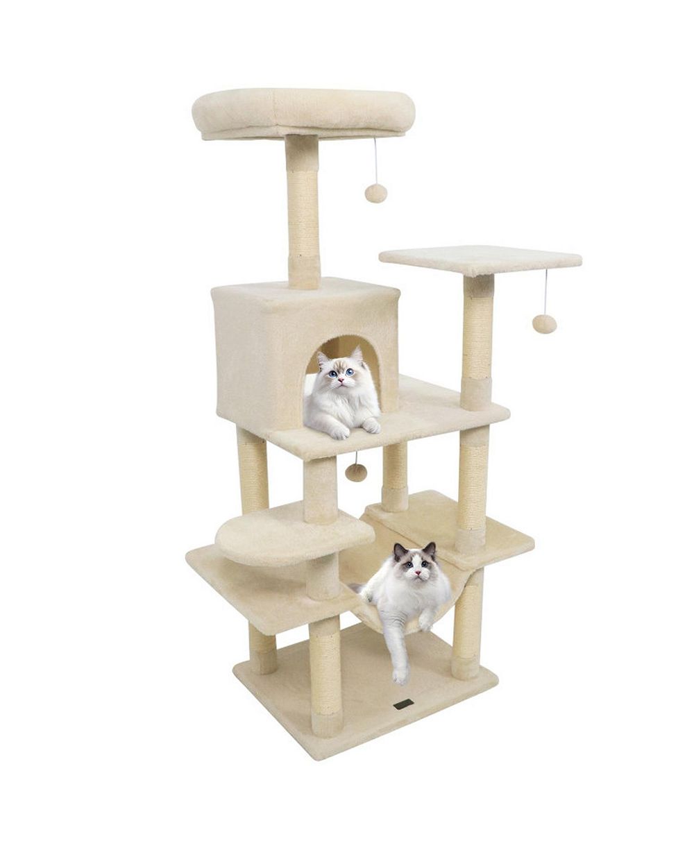 HONGGE 58 Inch Multi-Level Cat Tree with Padded Top Perch Condo Hammock and Sisal Posts
