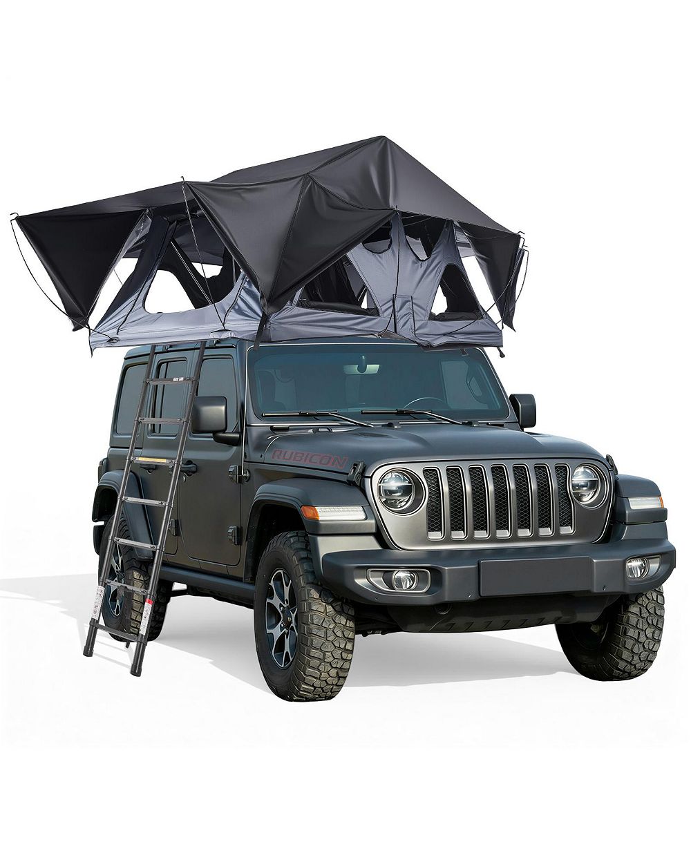 SEVORLEY Foldable Aluminum Rooftop Tent for 2-3 Person with LED Light, 10 Windows and Mattress