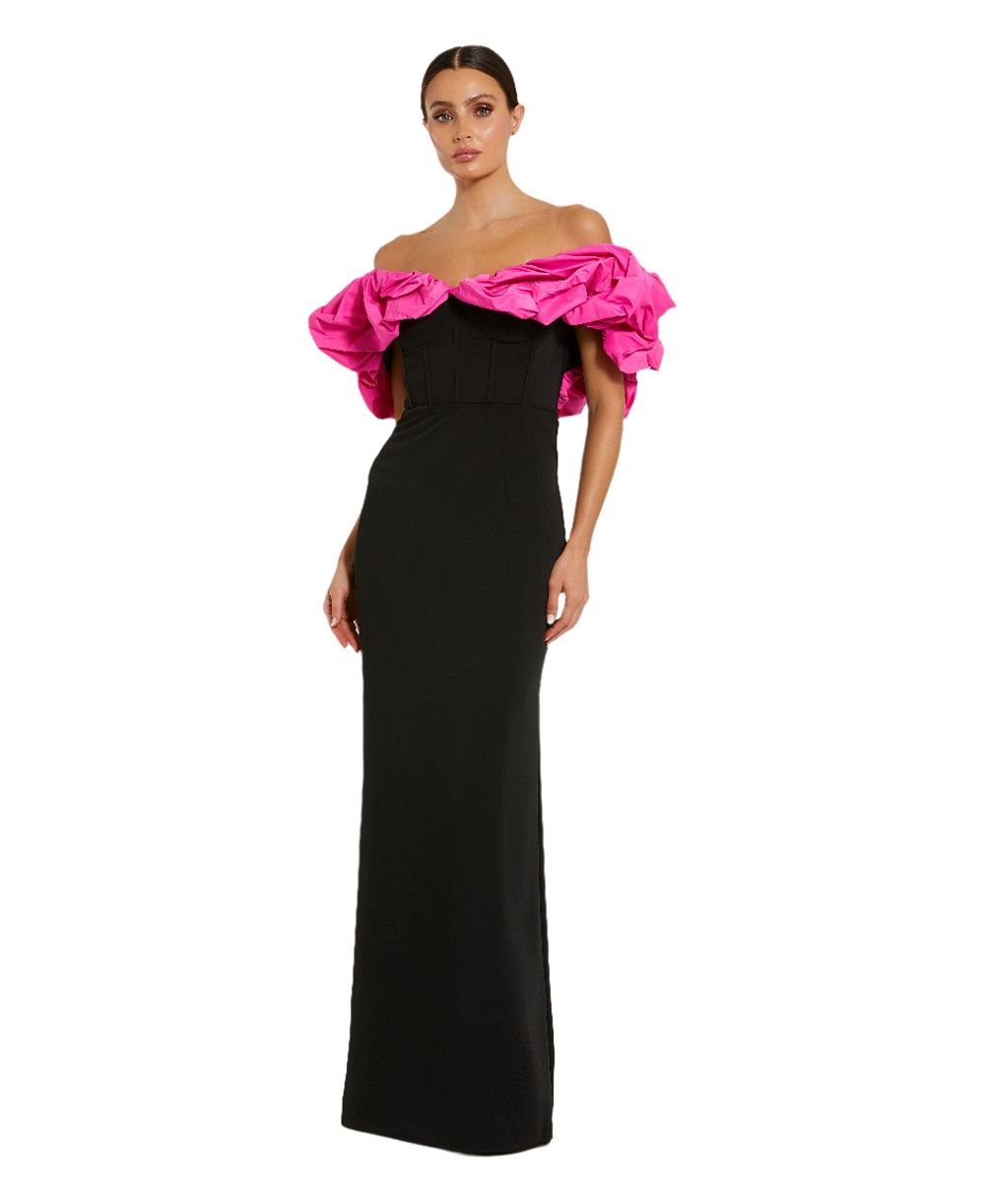 Mac Duggal женское вечернее платье-колонна с открытыми плечами и крупным воланом