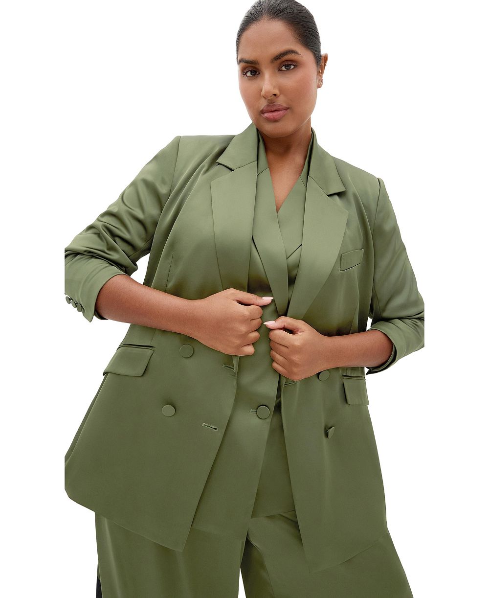 CITY CHIC Plus Size Rylie Double-Breasted Satin Mid-Length Blazer