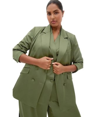 CITY CHIC Plus Size Rylie Double-Breasted Satin Mid-Length Blazer
