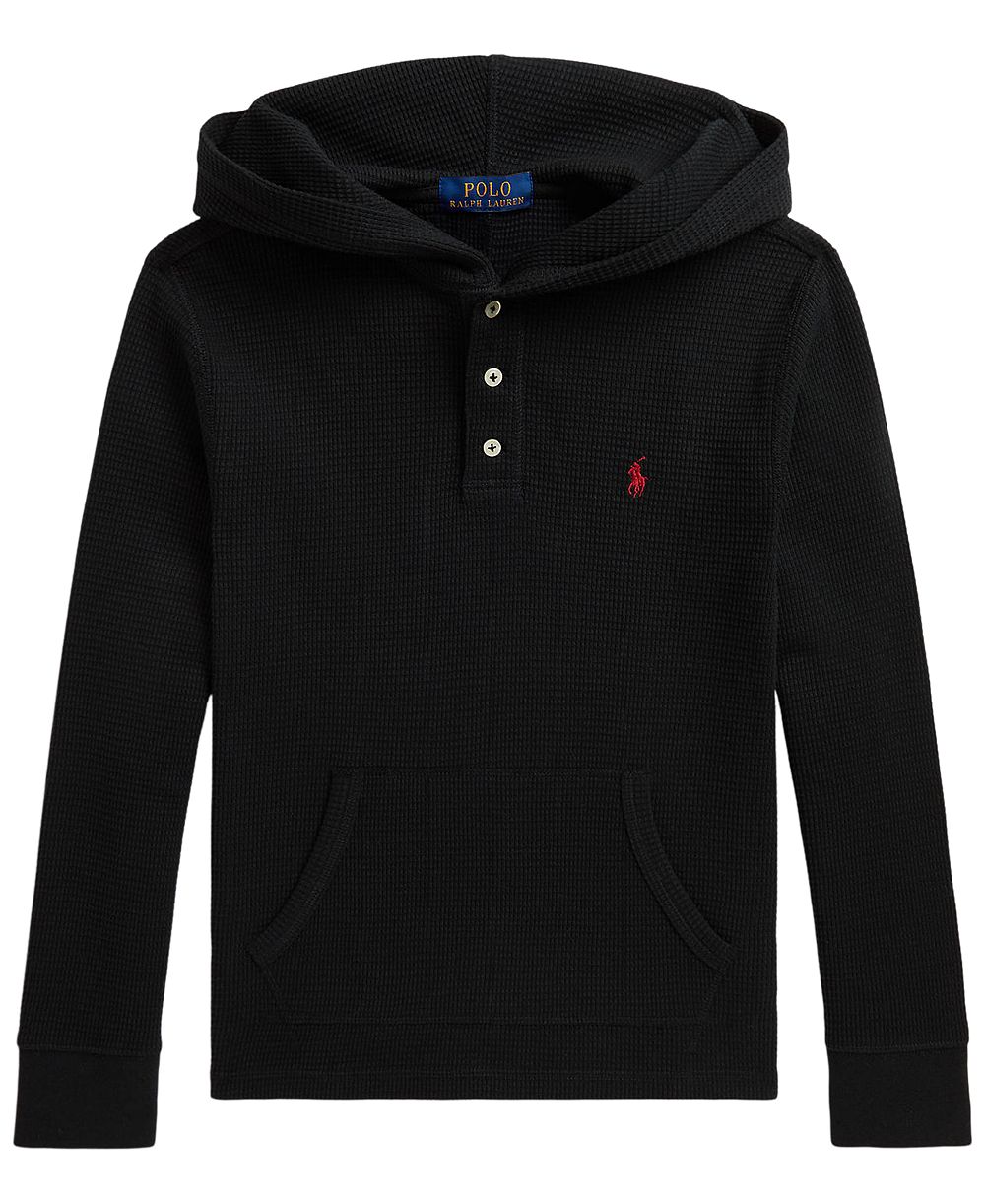 Мужская хлопковая кофта Polo Ralph Lauren с капюшоном и воротником-хенли, вязка вафелька, размер 8-20