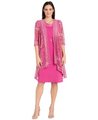 R & M Richards Women's Wedding Guest Scoop-Neck Dress and Printed Mesh Jacket, 2-Piece Set