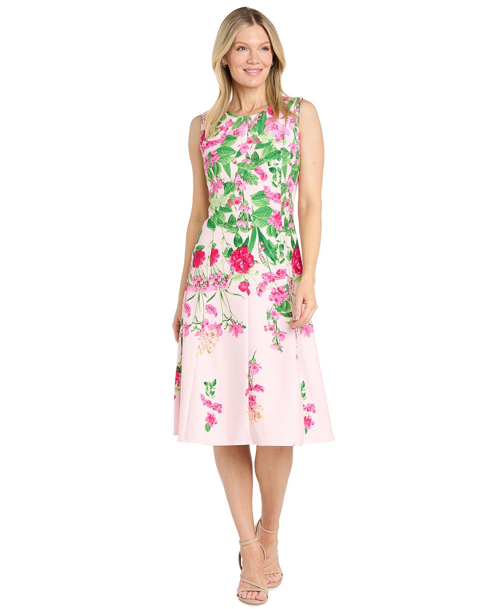 R & M Richards Женское платье миди для гостей на свадьбу, Floral Fit-and-Flare