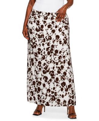 COIN 1804 Plus Size Cow Print Elastic Waist Maxi Skirt
