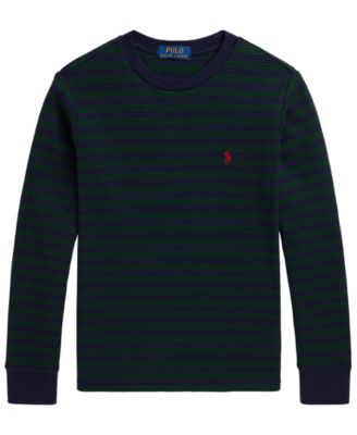 Polo Ralph Lauren Детская футболка с круглым вырезом в полоску с вафельным плетением для мальчиков 8-20