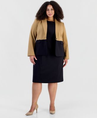 Le Suit Plus Size Peplum Empire-Waist Seam Colorblock Jacket & Dress, 2-Piece Set