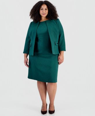 Le Suit Plus Size Jacquard Cardigan and Empire-Seamed Dress, 2-Piece Set