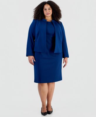 Le Suit Plus Size Stretch Ponte Empire-Waist Jacket and Dress, 2-Piece Suit
