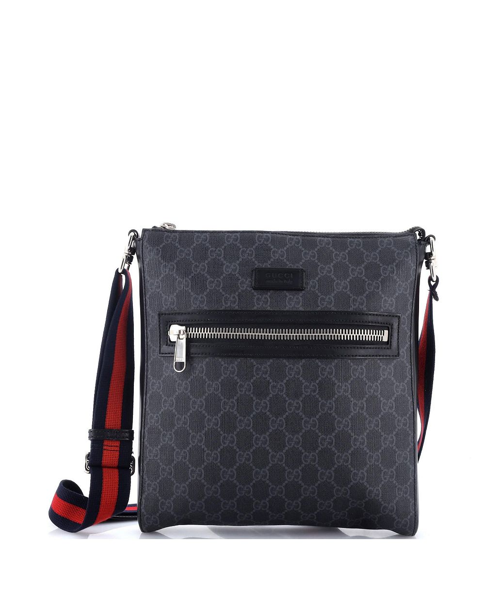 Pre-Owned Gucci Medium Web Strap Front Zip Messenger Bag GG Coated Canvas