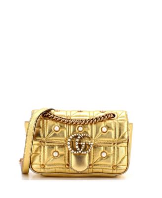 Б/у сумка Gucci Mini Pearly GG Marmont с клапаном, украшенная стеганая кожа