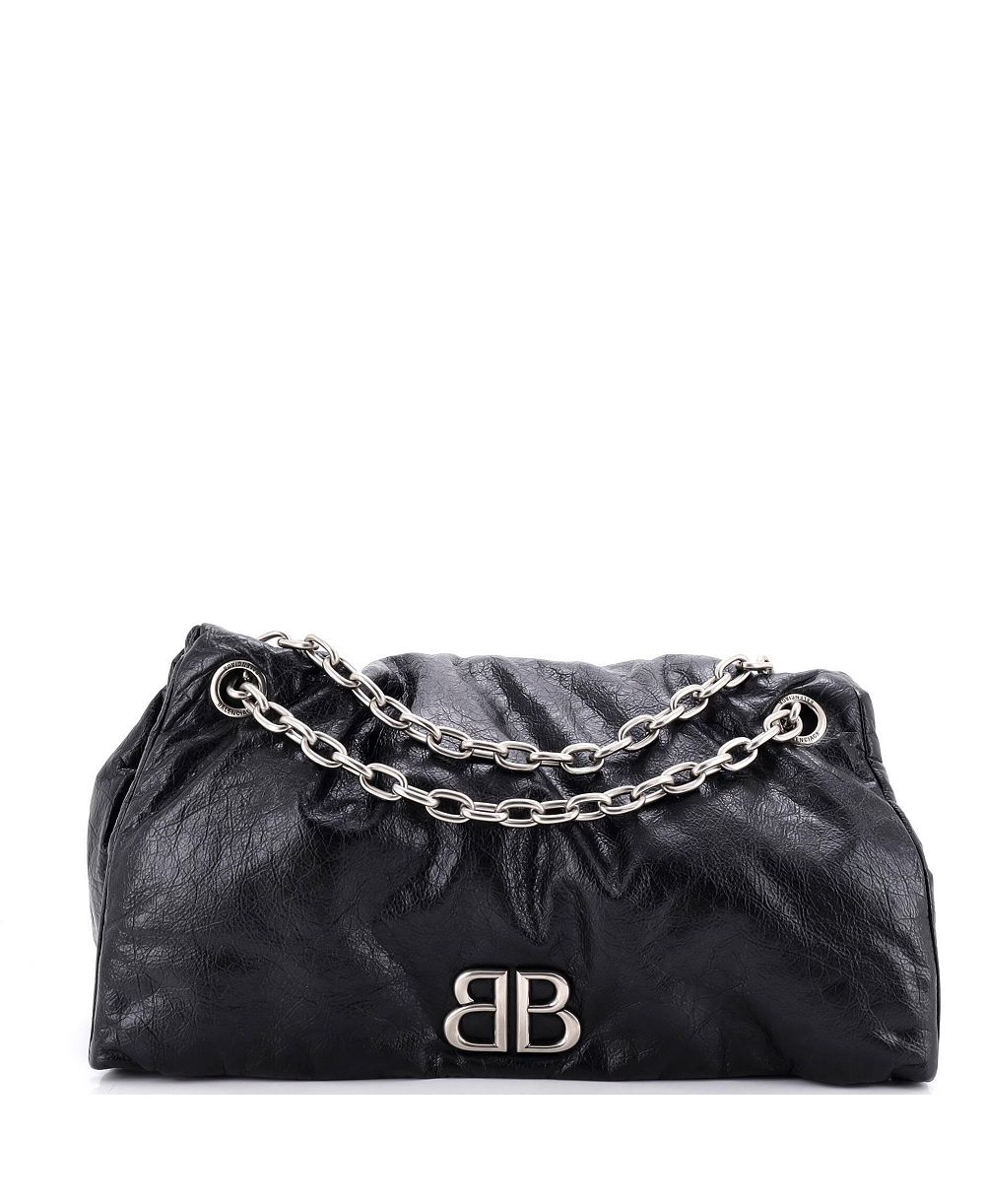 Pre-Owned Balenciaga Large Monaco Chain Flap Shoulder Bag Leather