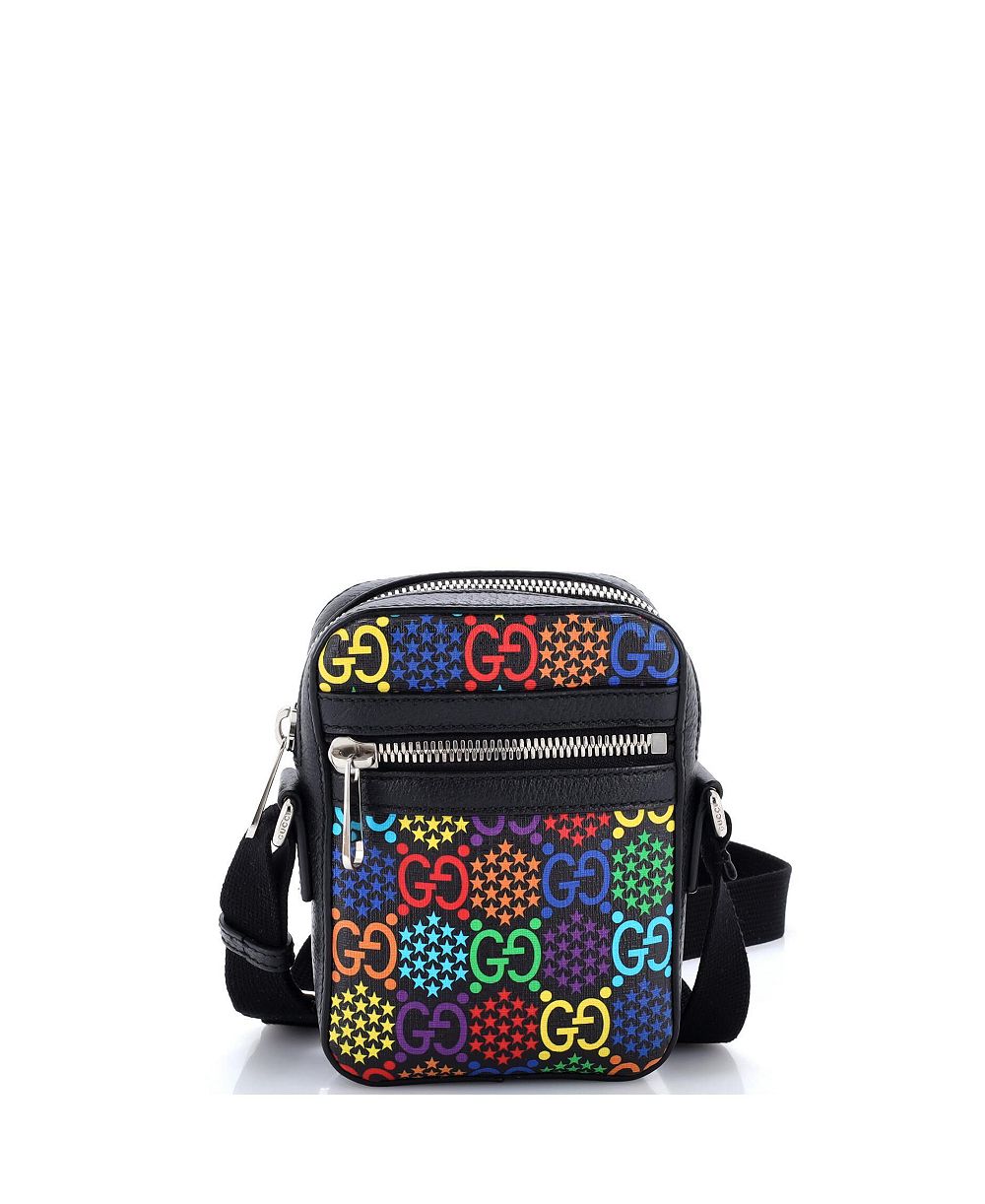 Pre-Owned Gucci Mini Front Zip Messenger Bag Psychedelic Print GG Coated Canvas