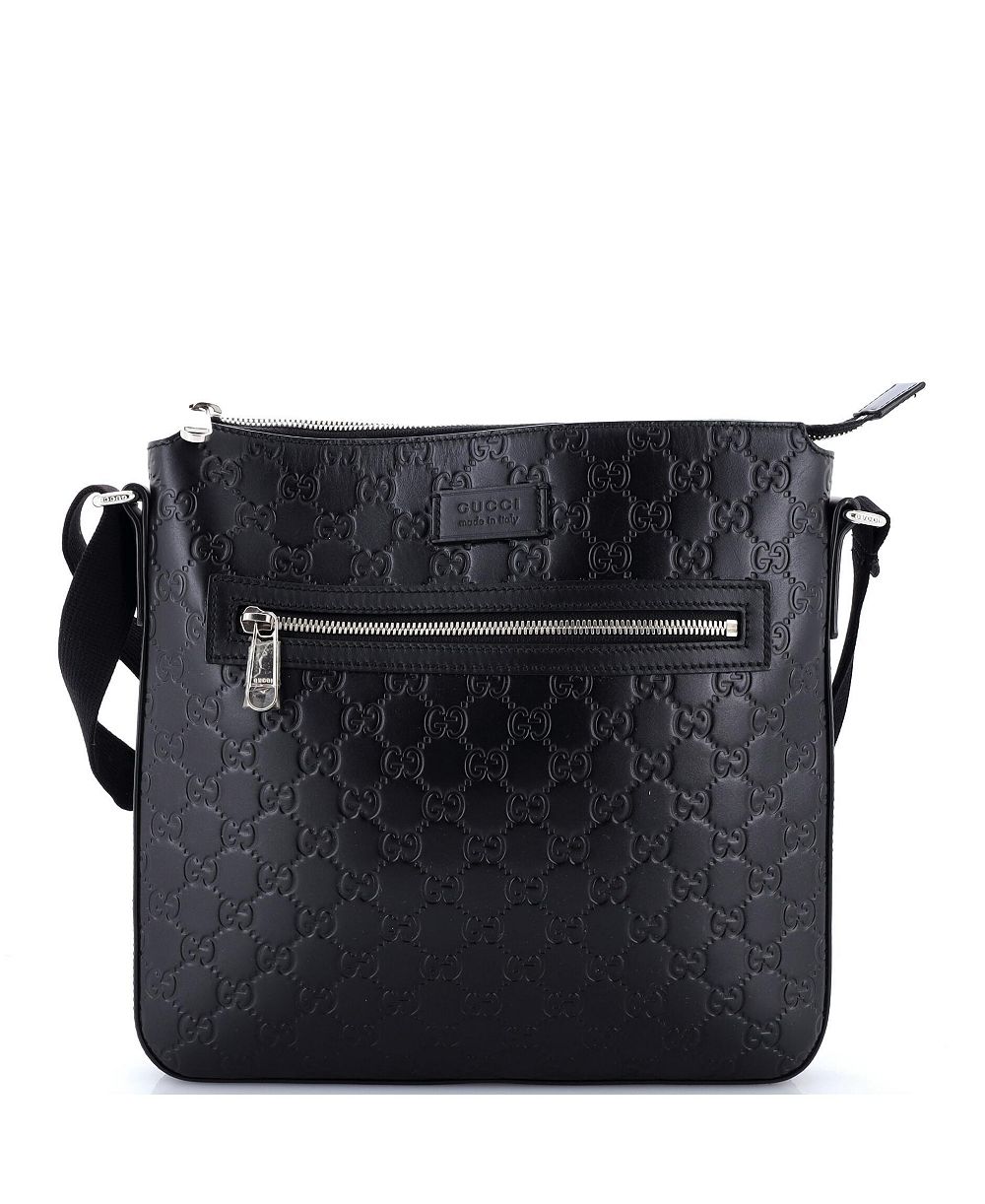 Pre-Owned Gucci Medium Signature Zip Messenger Bag Guccissima Leather