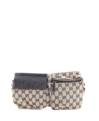Маленькая винтажная сумка на пояс Gucci Double Belt Bag GG Canvas с кожаной отделкой (б/у)