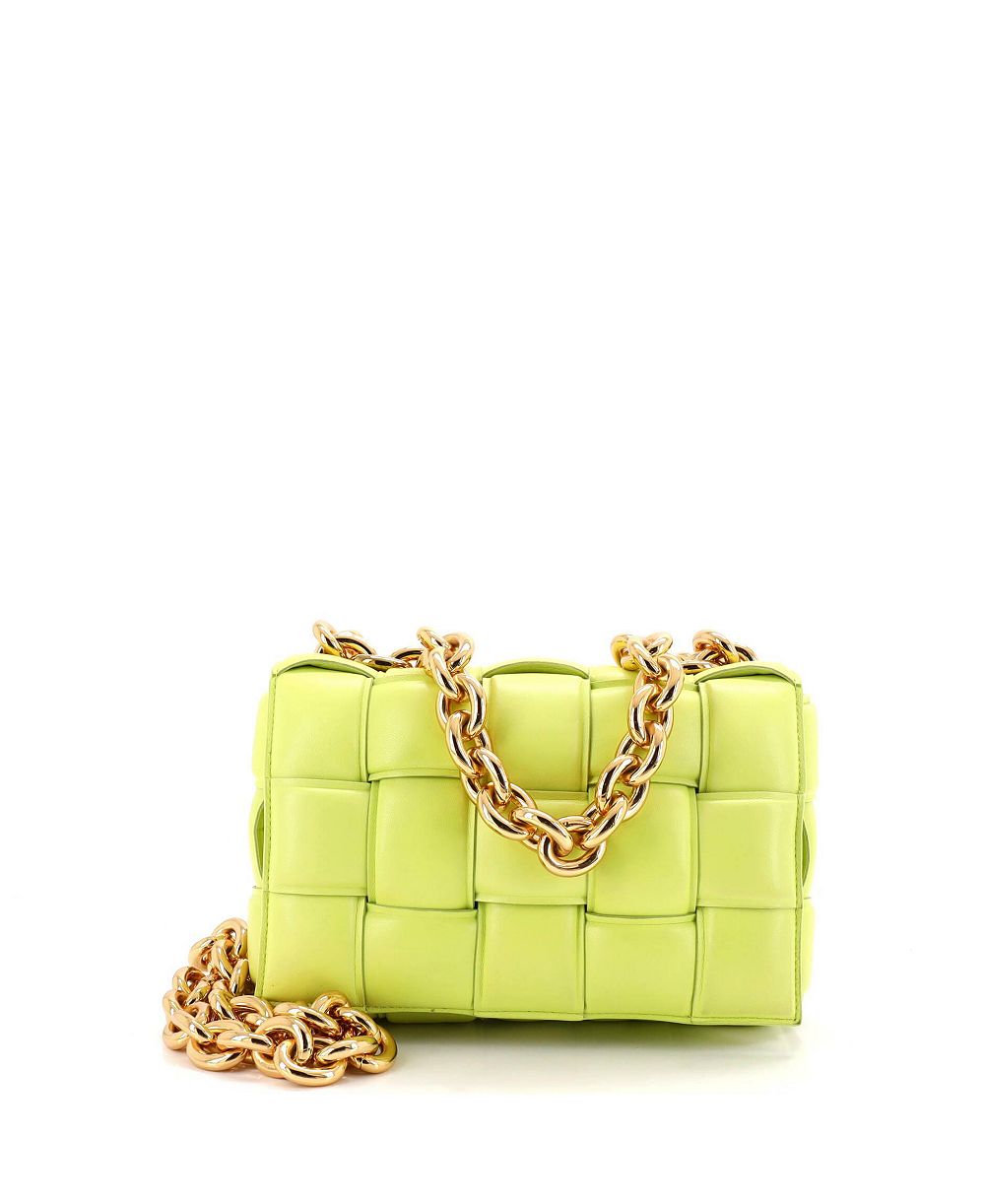 Б/у Bottega Veneta Cassette Chain Crossbody Bag Padded Maxi Intrecciato кожаная сумка через плечо