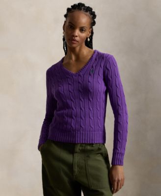 Polo Ralph Lauren Women's Cable-Knit Cotton V-Neck Sweater