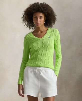 Polo Ralph Lauren Женский хлопковый свитер с V-образным вырезом Cable-Knit