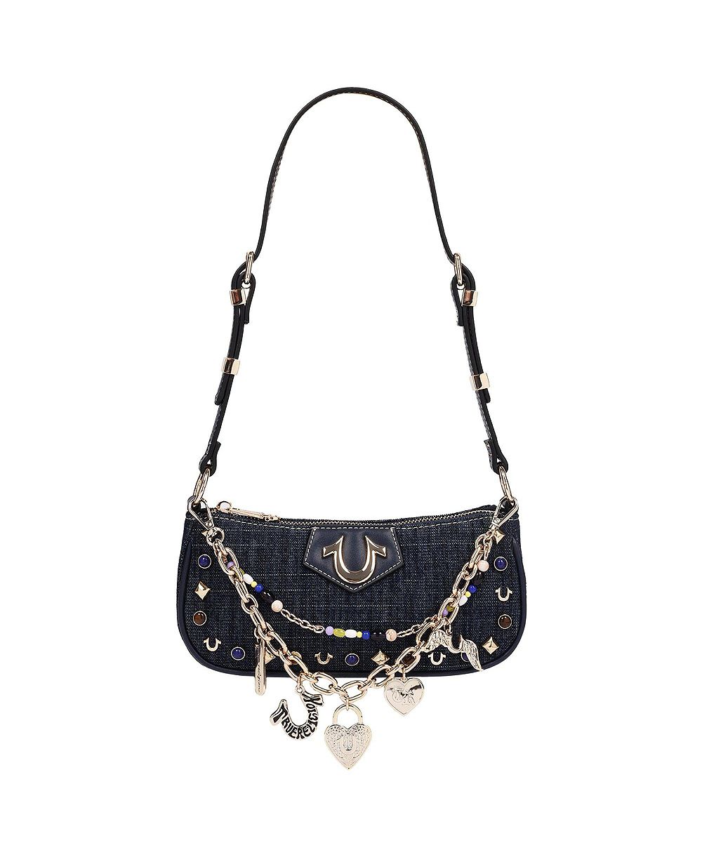 True Religion Chain and Studs Denim Shoulder Bag