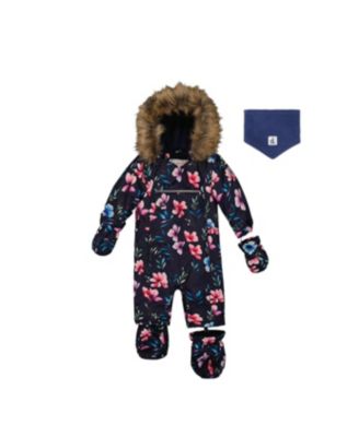 Deux par Deux Baby Girls One Piece Snowsuit Adapted for Car Seats Floral Print
