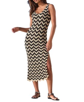LASCANA Women's Striped Chevron Midi Dress Everyday Comfort Swim Cover-Up