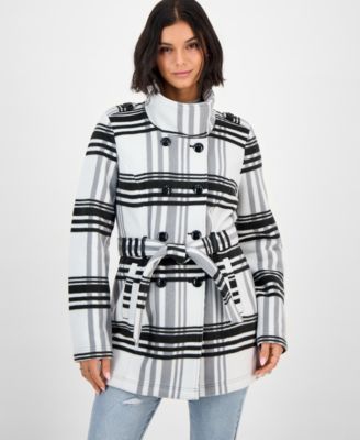 BCX Women's Plaid Double-Breasted Belted Jacket