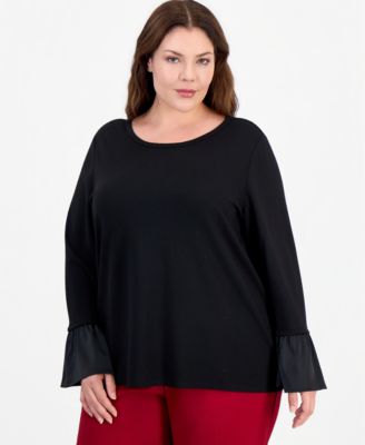 Anne Klein Essentials Plus Size Satin Flutter Sleeve Blouse