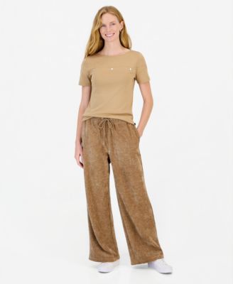 Nautica Women's Twill Double Rib High-Rise Wide-Leg Drawstring Pants
