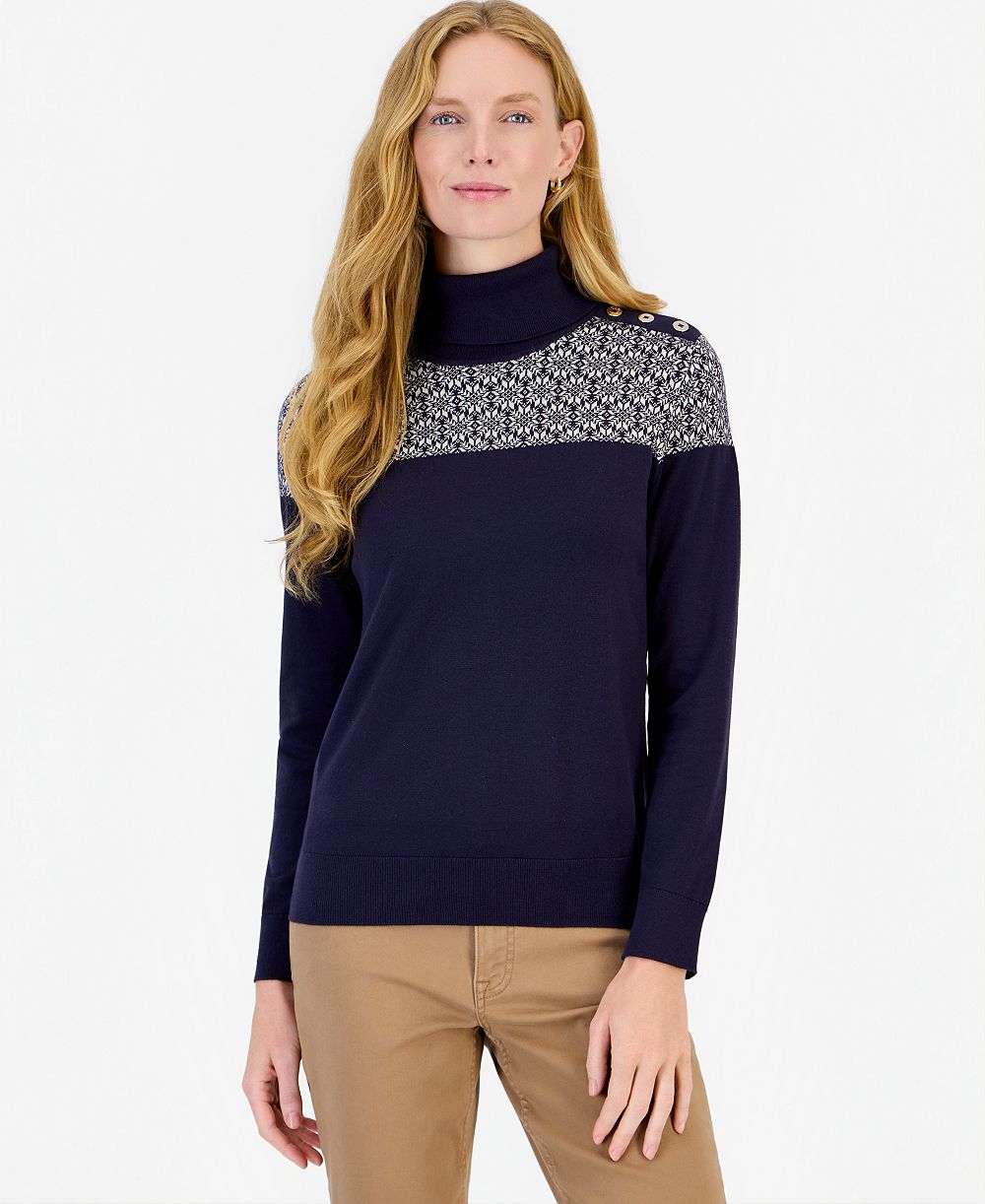 Nautica Women's Fair Isle Colorblock Turtleneck Sweater