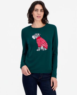 Nautica Women's Holiday Dog Intarsia Cotton Sweater
