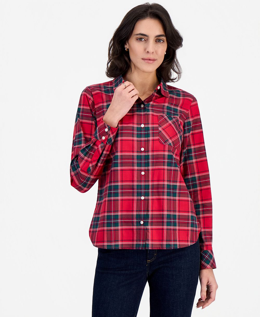 Nautica Women's Tartan Roll-Tab Shirt
