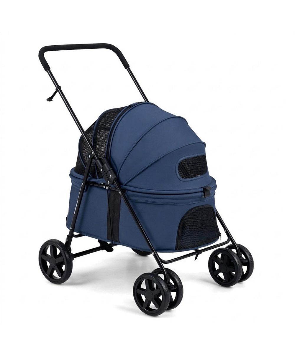 HONGGE Foldable Pet Stroller with 180-Degree Canopy Swivel Wheels and One-Step Rear Brake