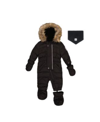 Deux par Deux Baby ( 6M to 24M ) Unisex Original One Piece Puffy Snowsuit with Removable Mittens and Boots