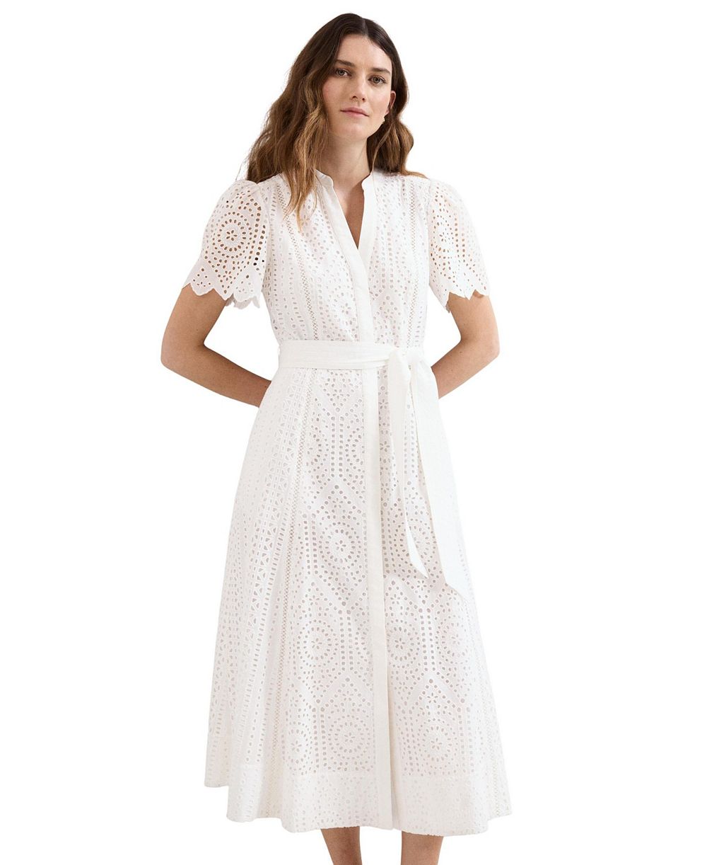 Phase Eight Женский Aletta Eyelet A-Line Tie-Waist Midi Dress