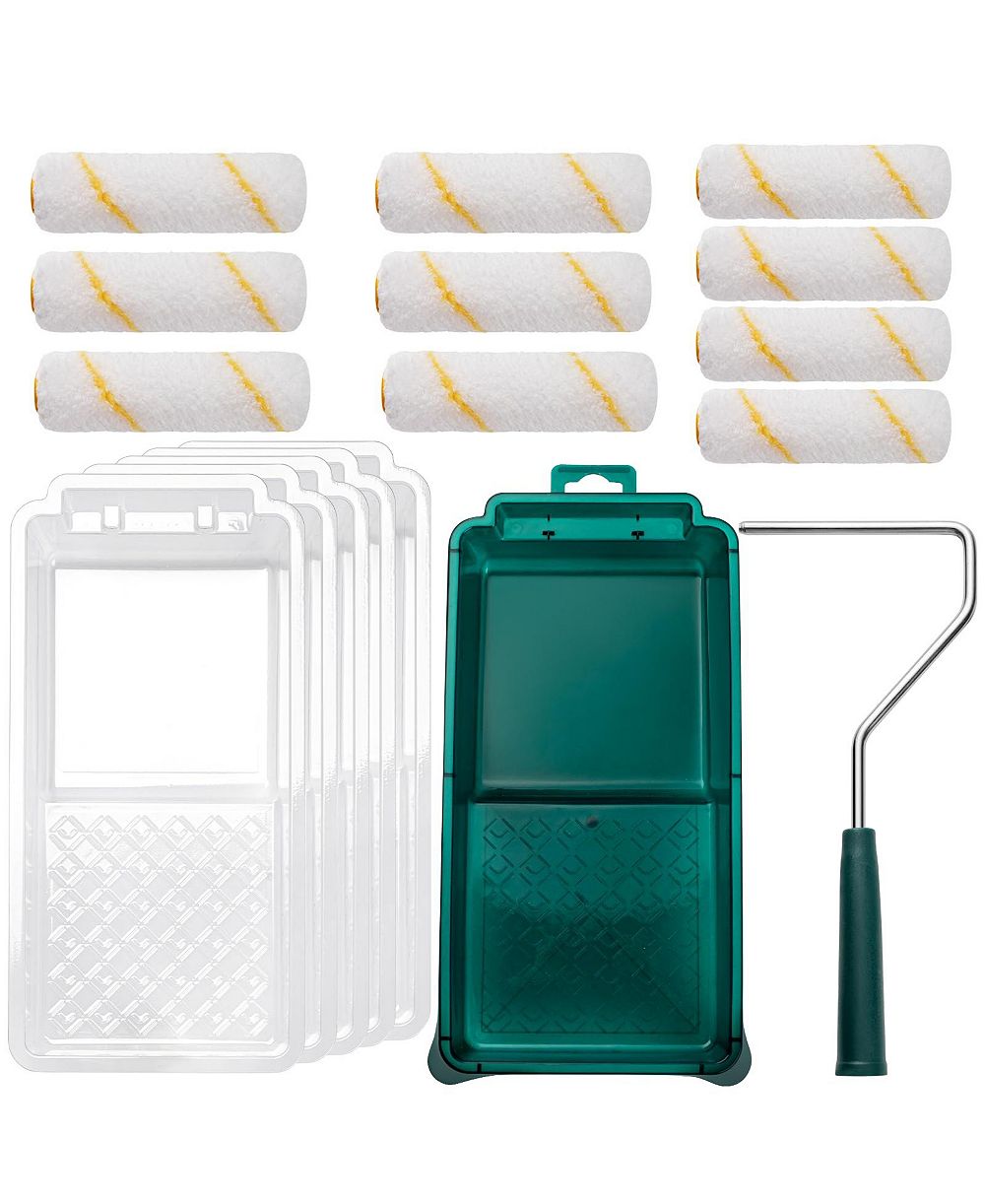 XDOVET Paint Roller Kit Mini Frame Tray Liners Fiber Covers Wall Cabinet Furniture