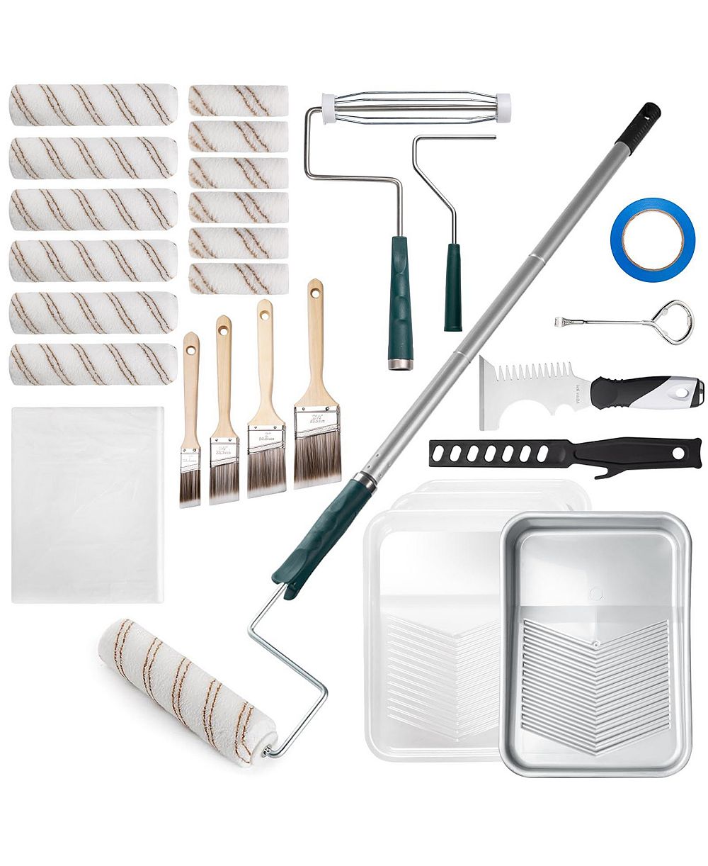 XDOVET Paint Roller Kit Extension Pole Tray Brushes Supplies
