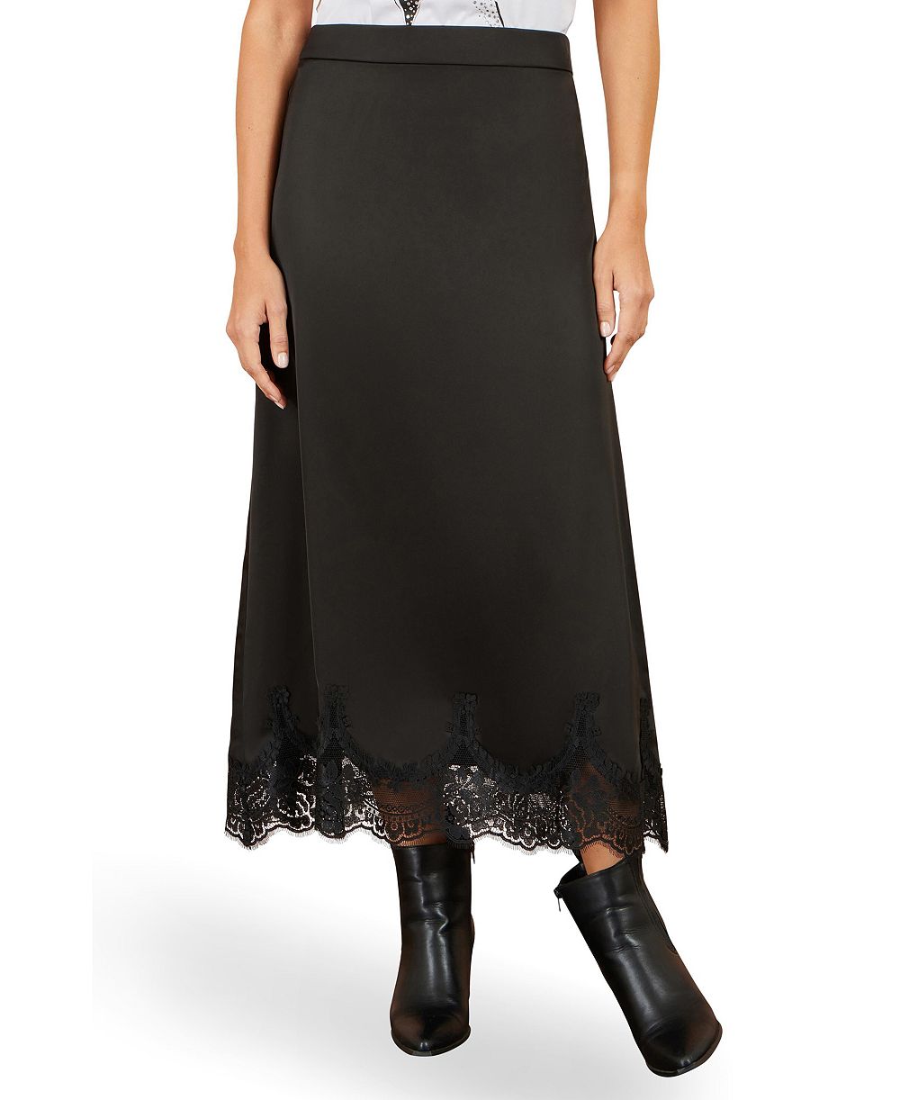 Yumi Women's High-Waisted Midi Lace-Trim Skirt