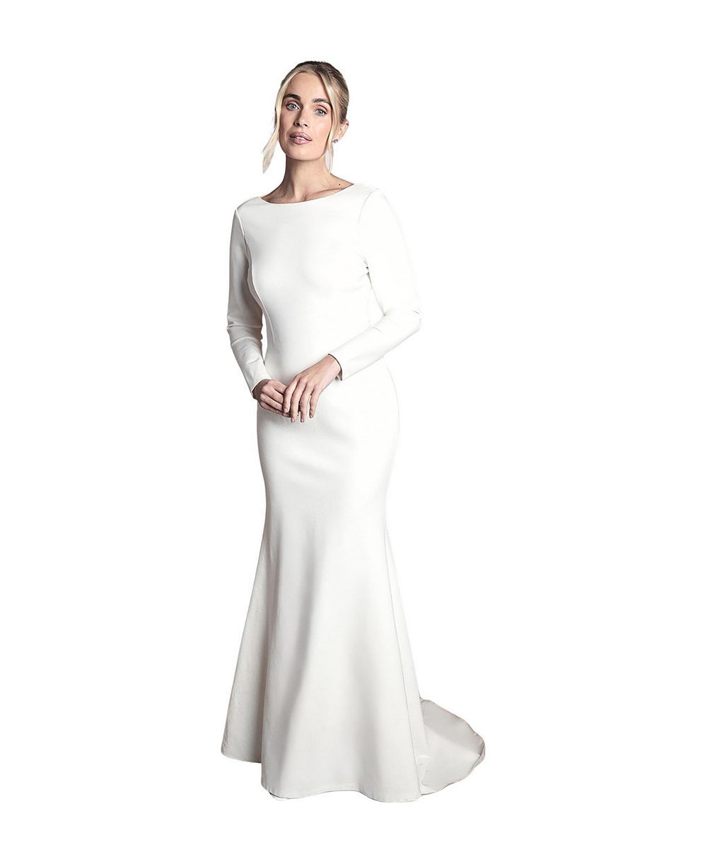 Coast Women's Slash Neck Long-Sleeve Puddle Wedding Dress